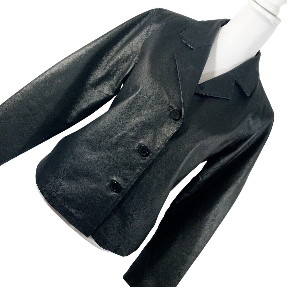 USA LEATHER! RICH BLACK GENUINE LEATHER BUTTON FRONT, COLLARED JACKET! SZ L